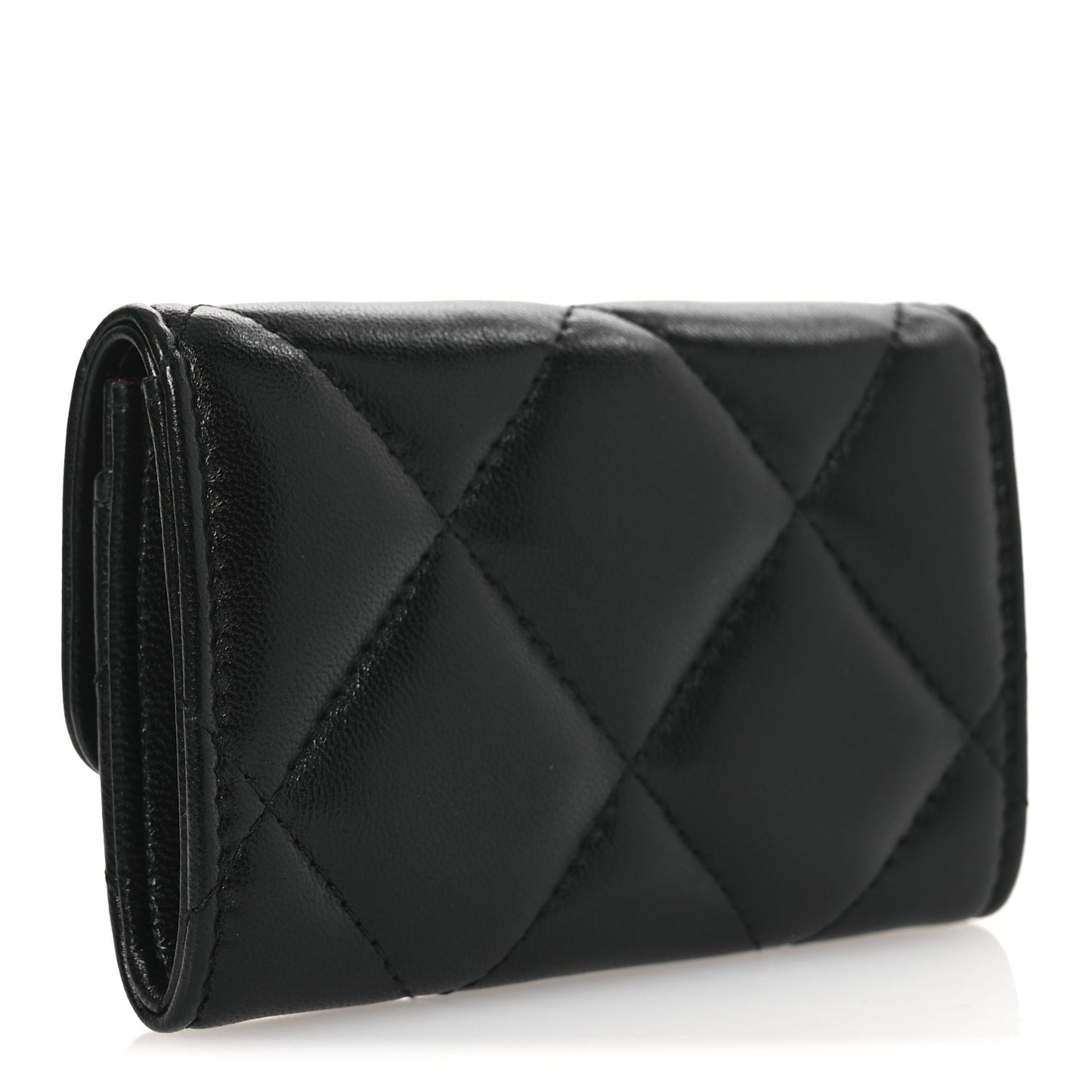 Lambskin Quilted Chanel 19 Flap Card Holder Black