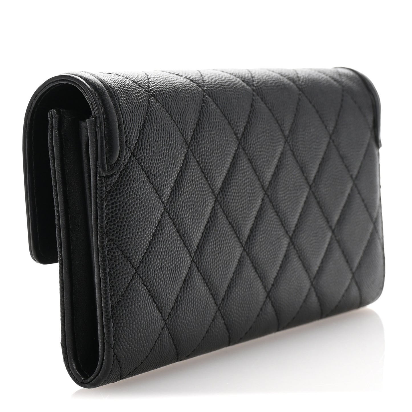 Caviar Quilted Filigree Large Gusset Flap Wallet Black