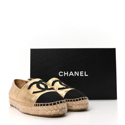 Chanel Laminated Lambskin Grosgrain CC Espadrilles 35 Gold Black 10 of 10