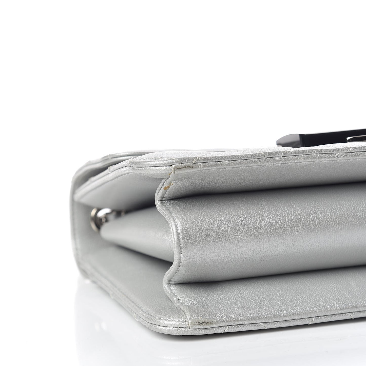 Metallic Sheepskin Quilted Beauty Lock Flap Silver