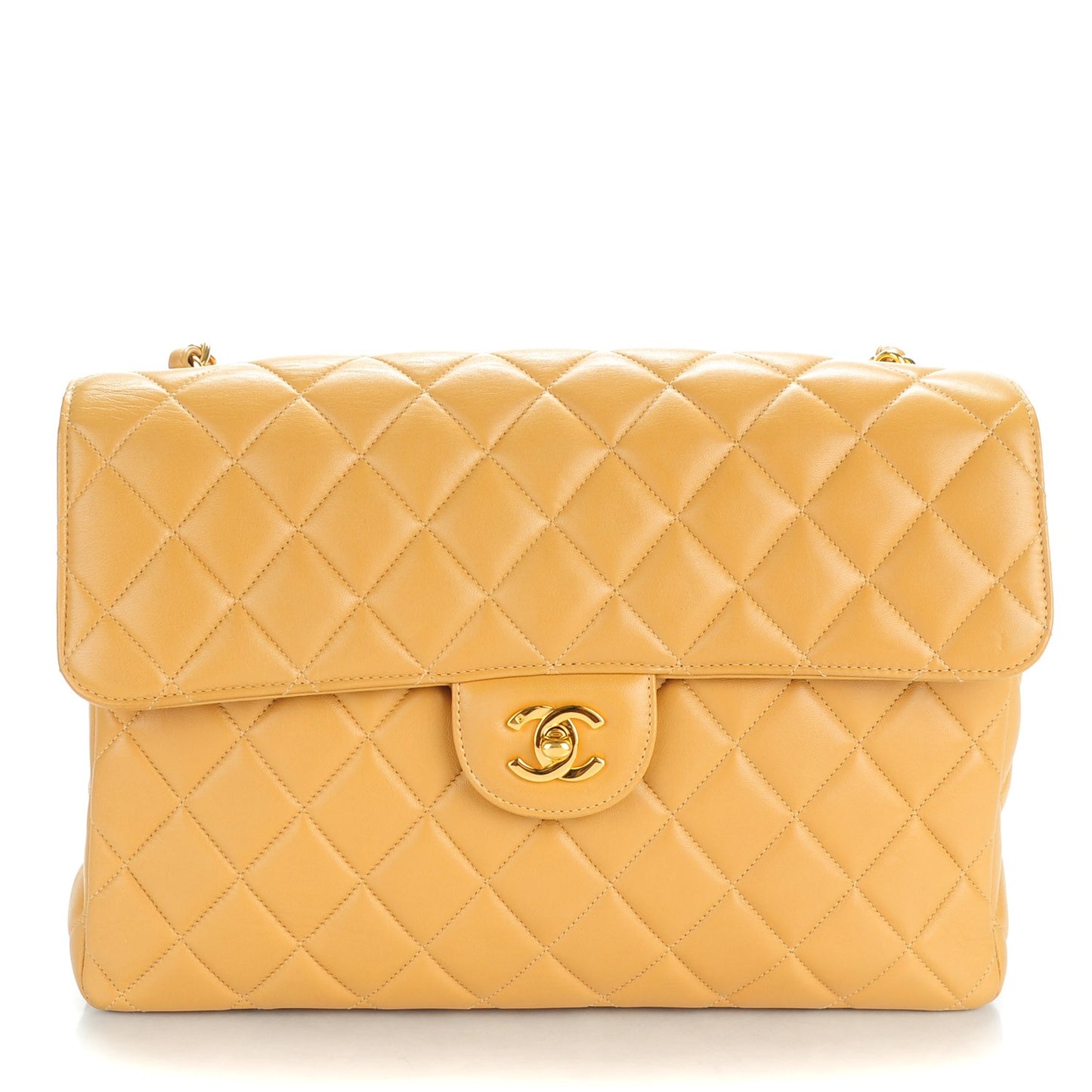 Lambskin Quilted Jumbo Single Flap Beige