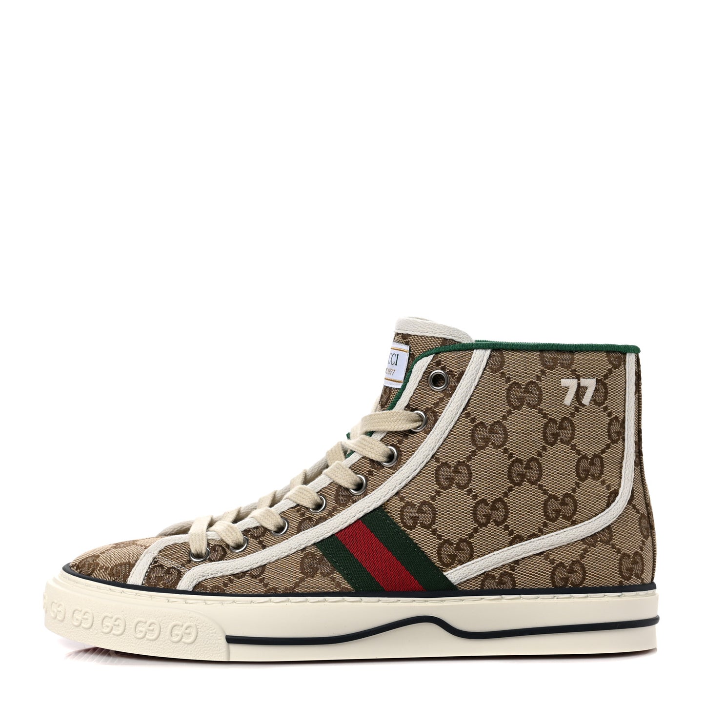 GG Monogram Web Womens 1977 Tennis High Top Sneakers 39 Beige Ebony Mystic White