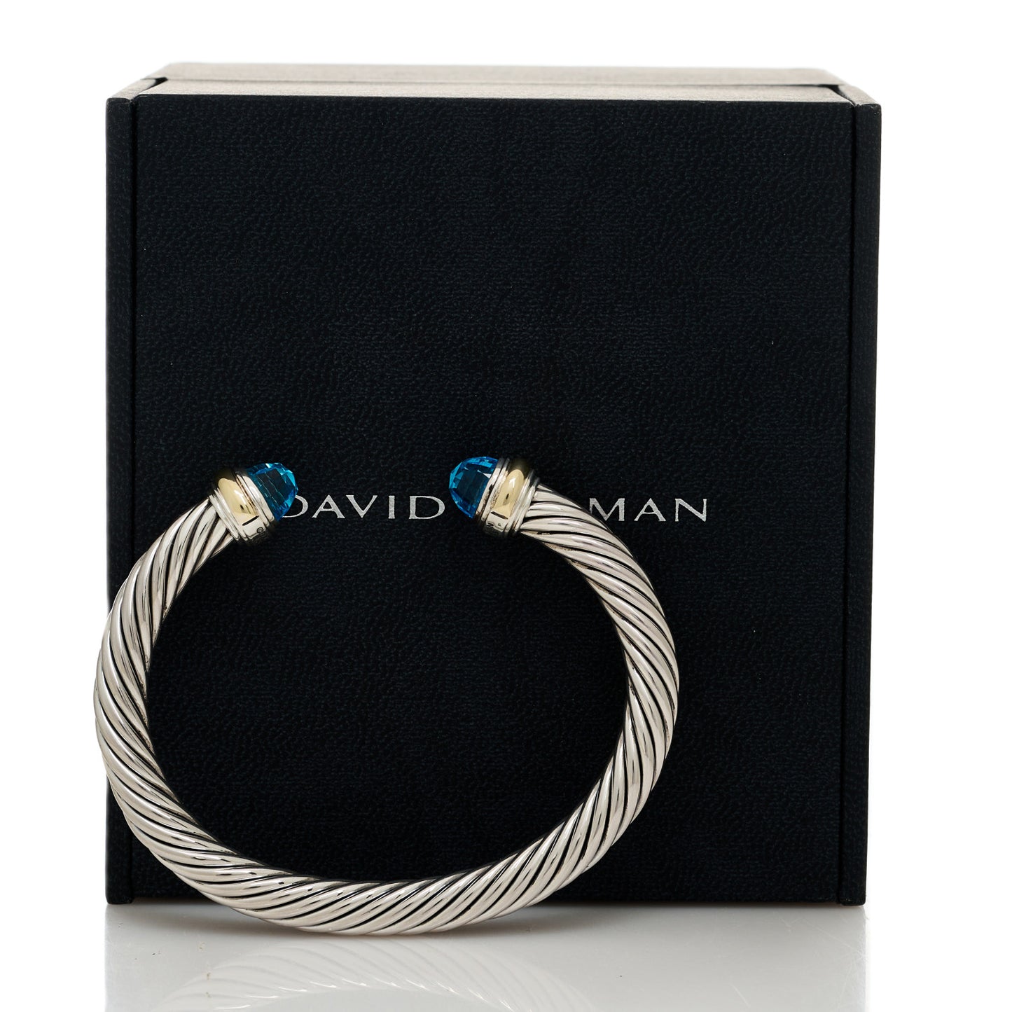 Sterling Silver 14K Yellow Gold Blue Topaz 7mm Cable Classics Bracelet