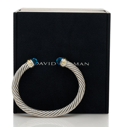 David Yurman Sterling Silver 14K Yellow Gold Blue Topaz 7mm Cable Classics Bracelet 4 of 4