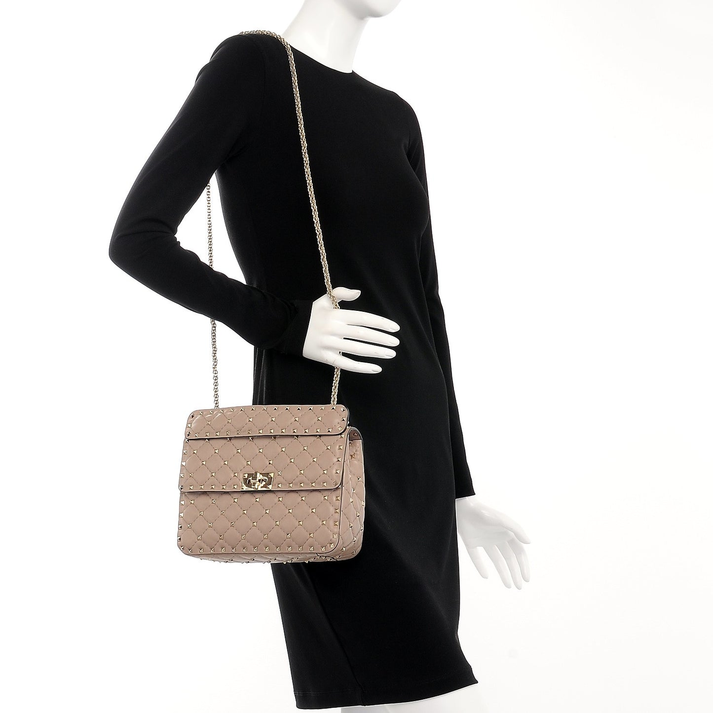 Lambskin Medium Rockstud Spike Shoulder Bag Poudre