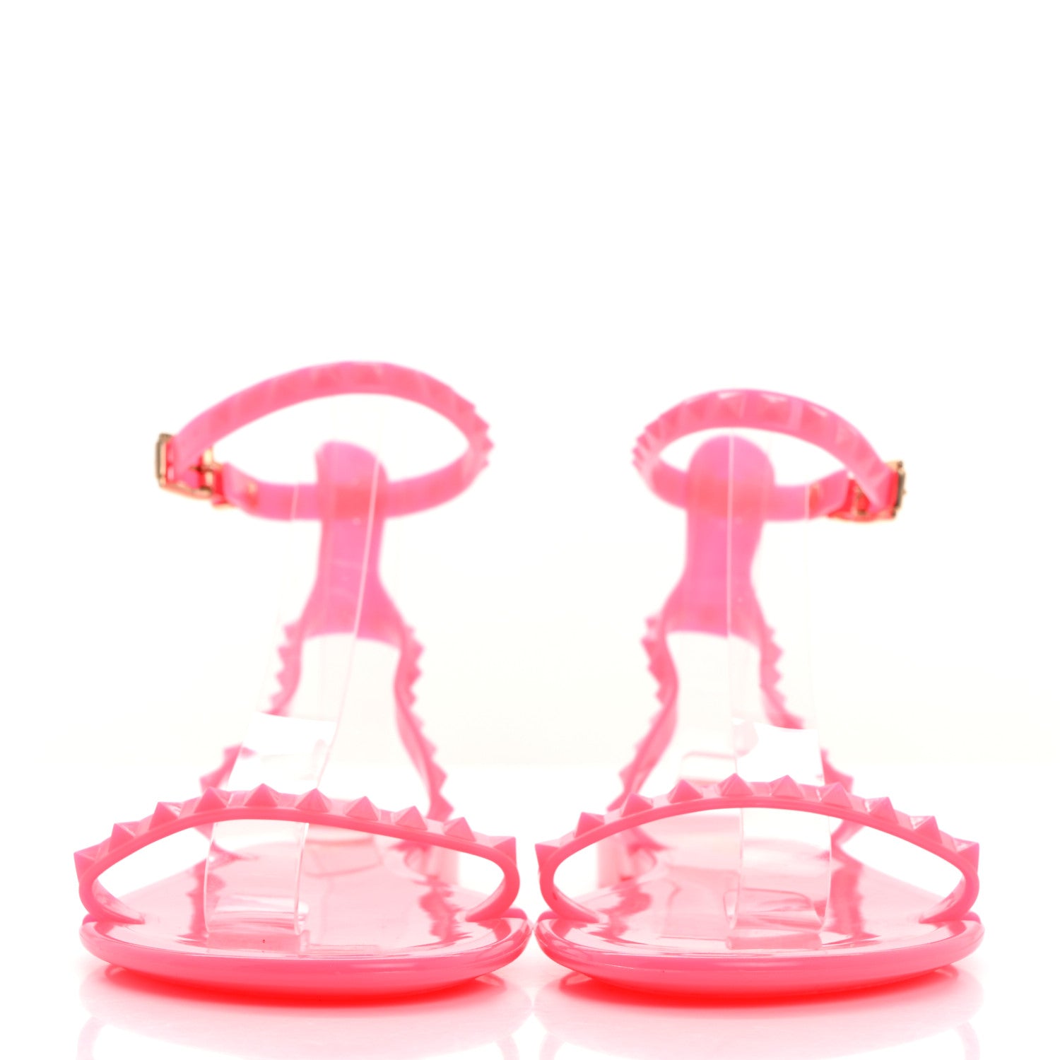 Valentino Garavani PVC Jelly Rockstud Ankle Strap Flat Sandals 37 Fuxia Fluo 2 of 7