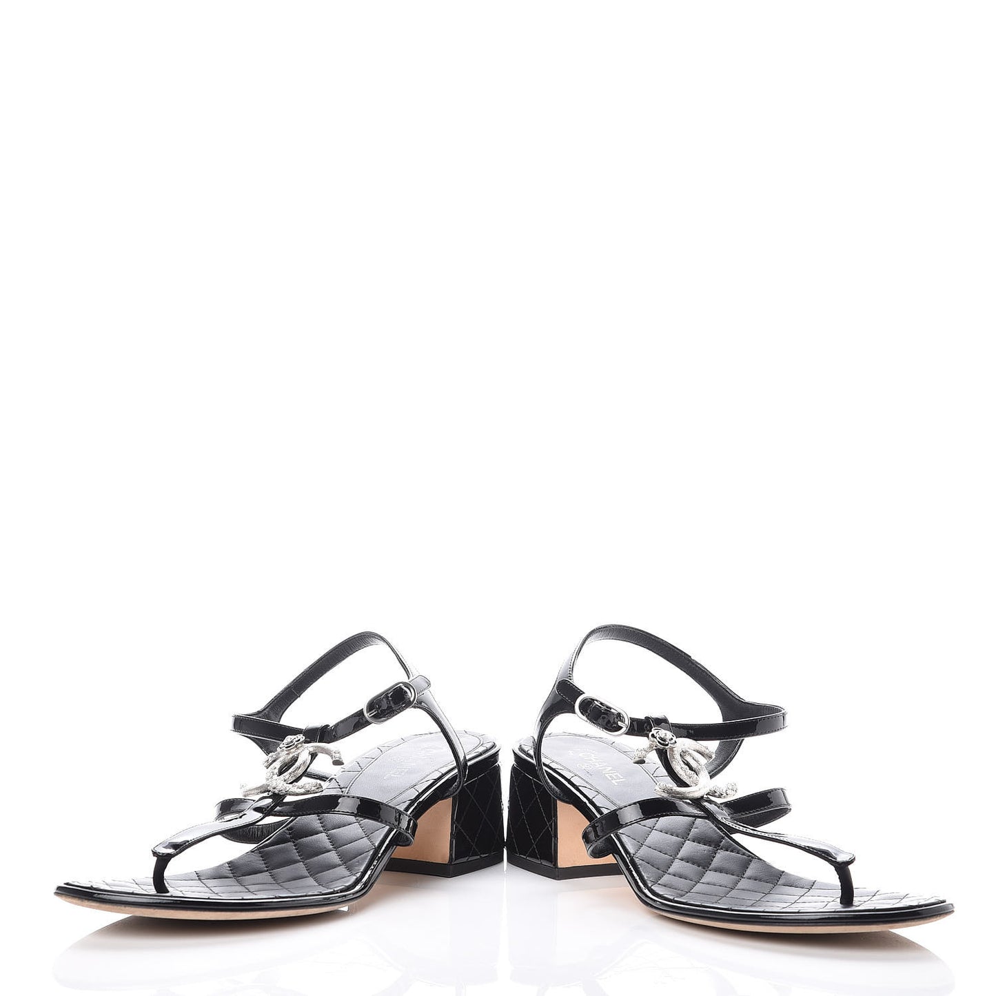 Calfskin Patent Quilted CC Sandals 41 Black
