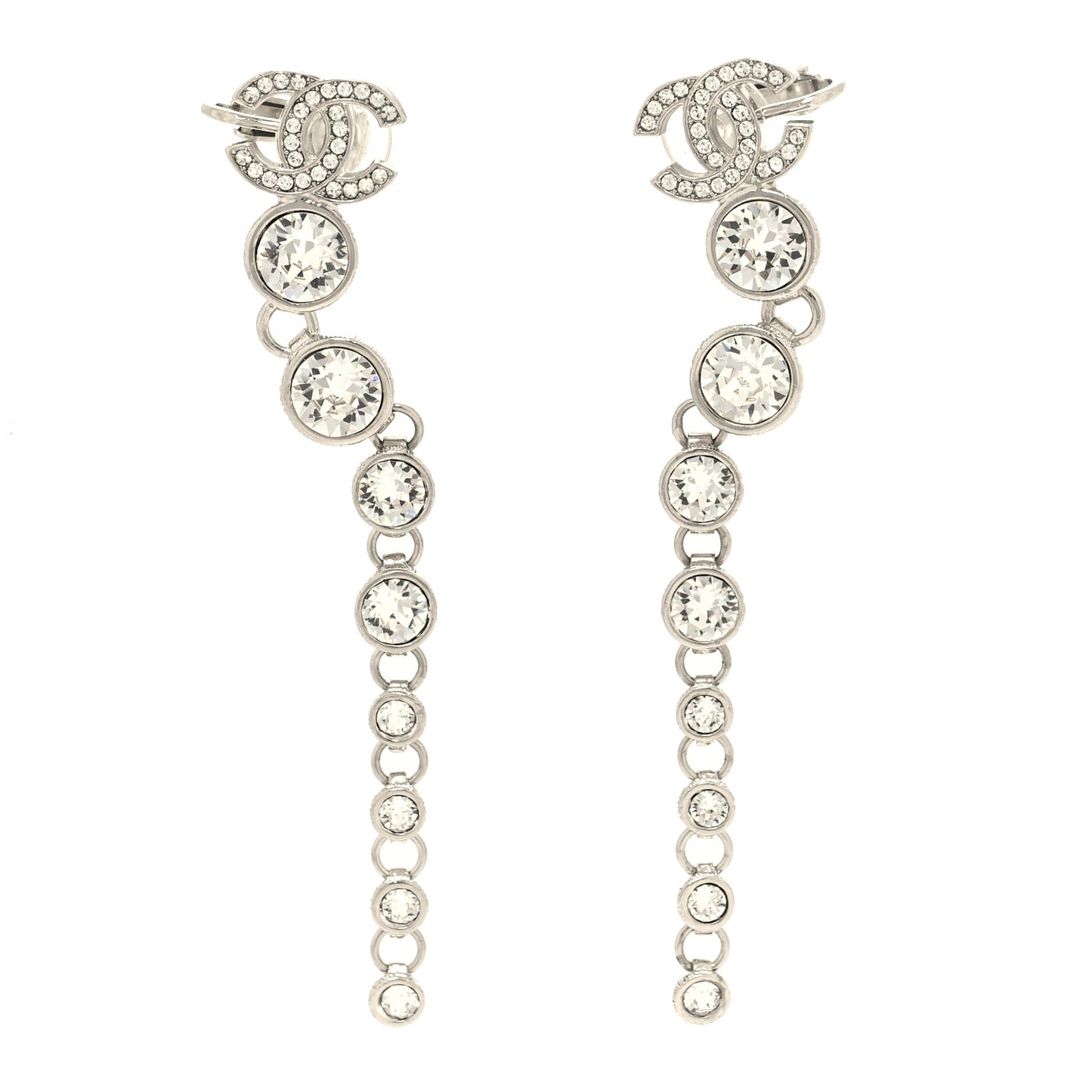 Crystal CC Long Drop Earrings Silver