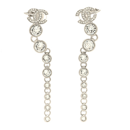 Chanel Crystal CC Long Drop Earrings Silver 1 of 4