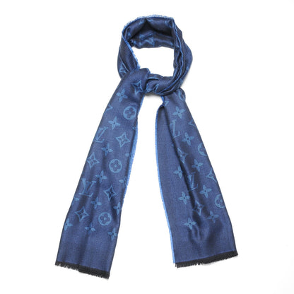 Louis Vuitton Cashmere Silk Wool Monogram Stole Blue 1 of 4
