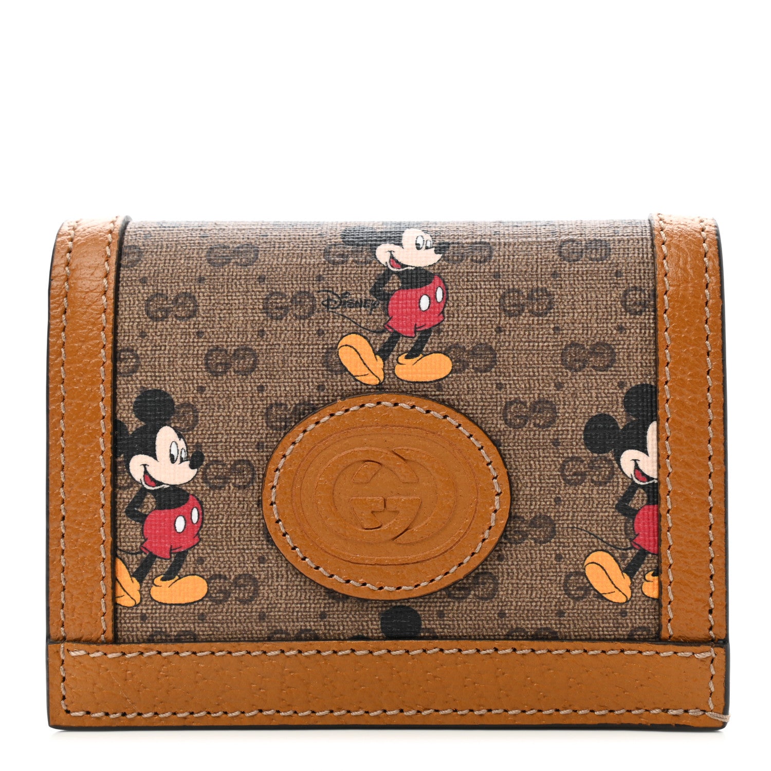 Gucci X DISNEY Mini Vintage GG Supreme Monogram Mickey Mouse Card Holder Wallet Beige Vintage Sun Oil 1 of 8