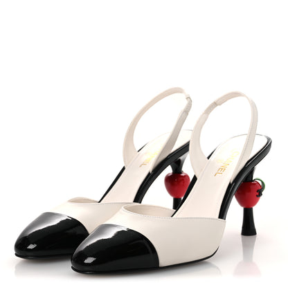 Chanel Lambskin Patent Cap Toe CC Apple Slingback Pumps 38 Gold Black 4 of 11