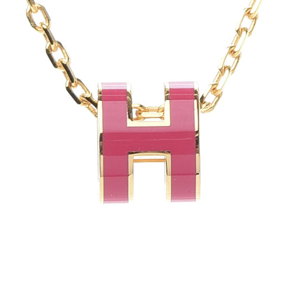 Hermes Lacquered Gold Pop H Pendant Necklace Framboise 4 of 6