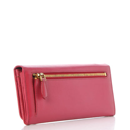 Prada Saffiano Metal Continental Flap Wallet Peonia 3 of 14
