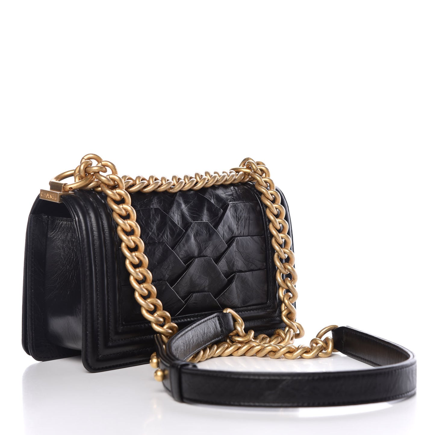 Crumpled Calfskin Small Boy Flap Black