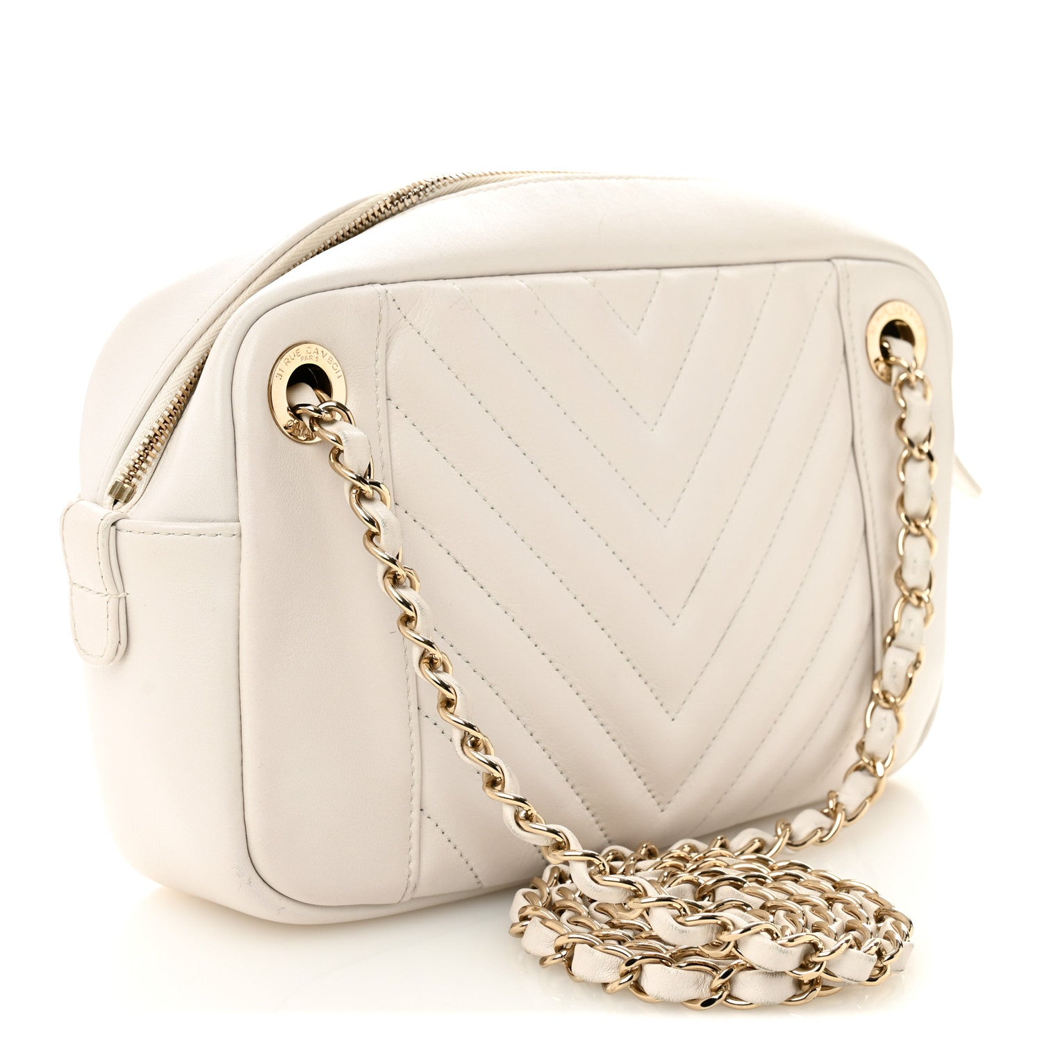 Chanel Calfskin Quilted Daily Chevron Camera Case White 3 of 10