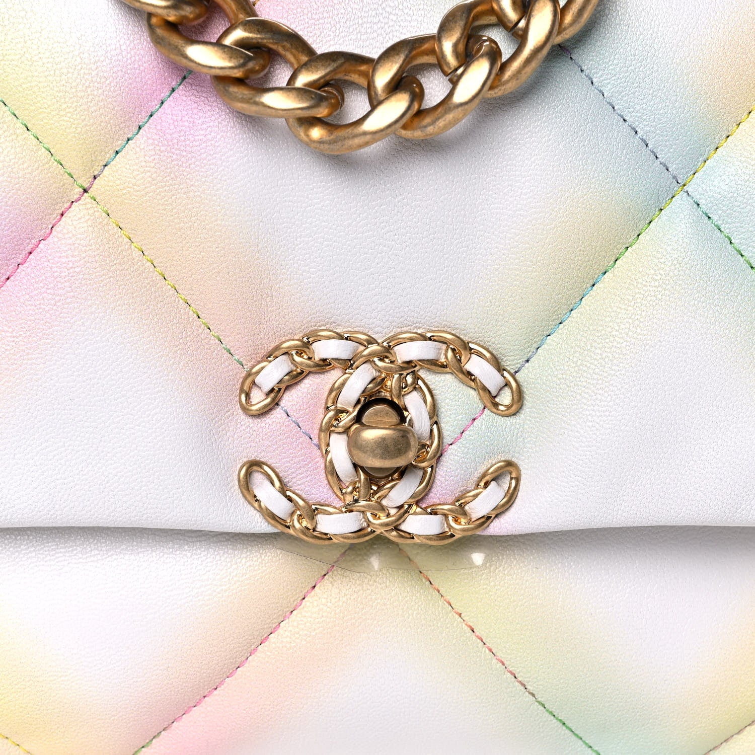 Chanel Printed Goatskin Quilted Medium Chanel 19 Flap White Multicolor 9 of 12