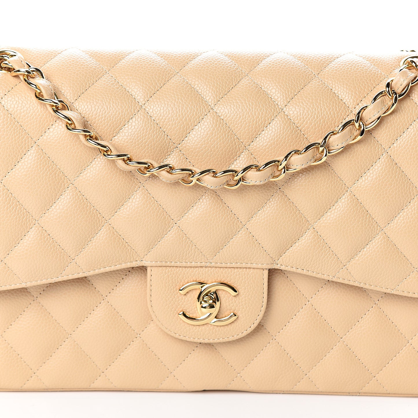 Caviar Quilted Jumbo Double Flap Beige Clair