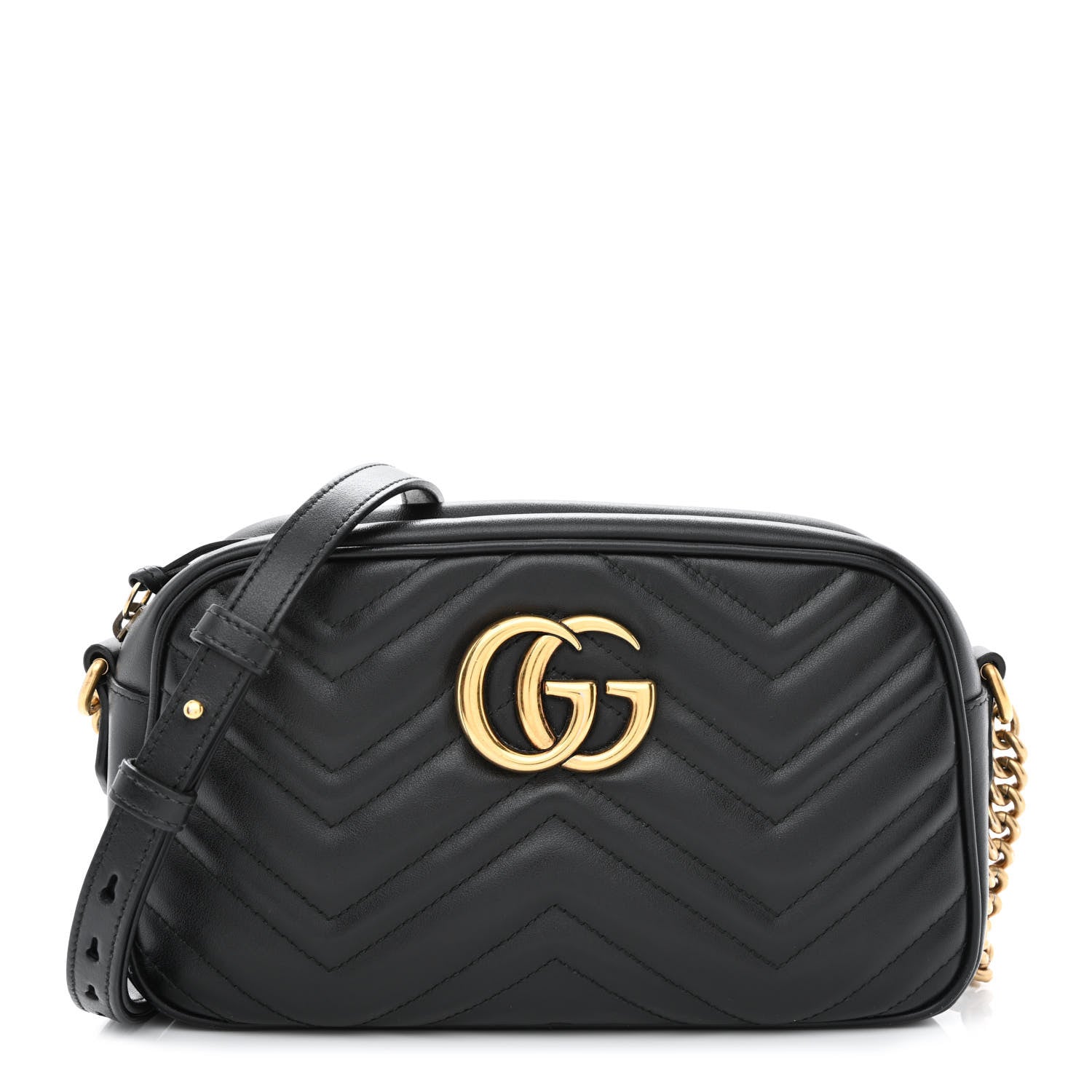 Gucci Calfskin Matelasse Small GG Marmont Chain Shoulder Bag Black 1 of 10