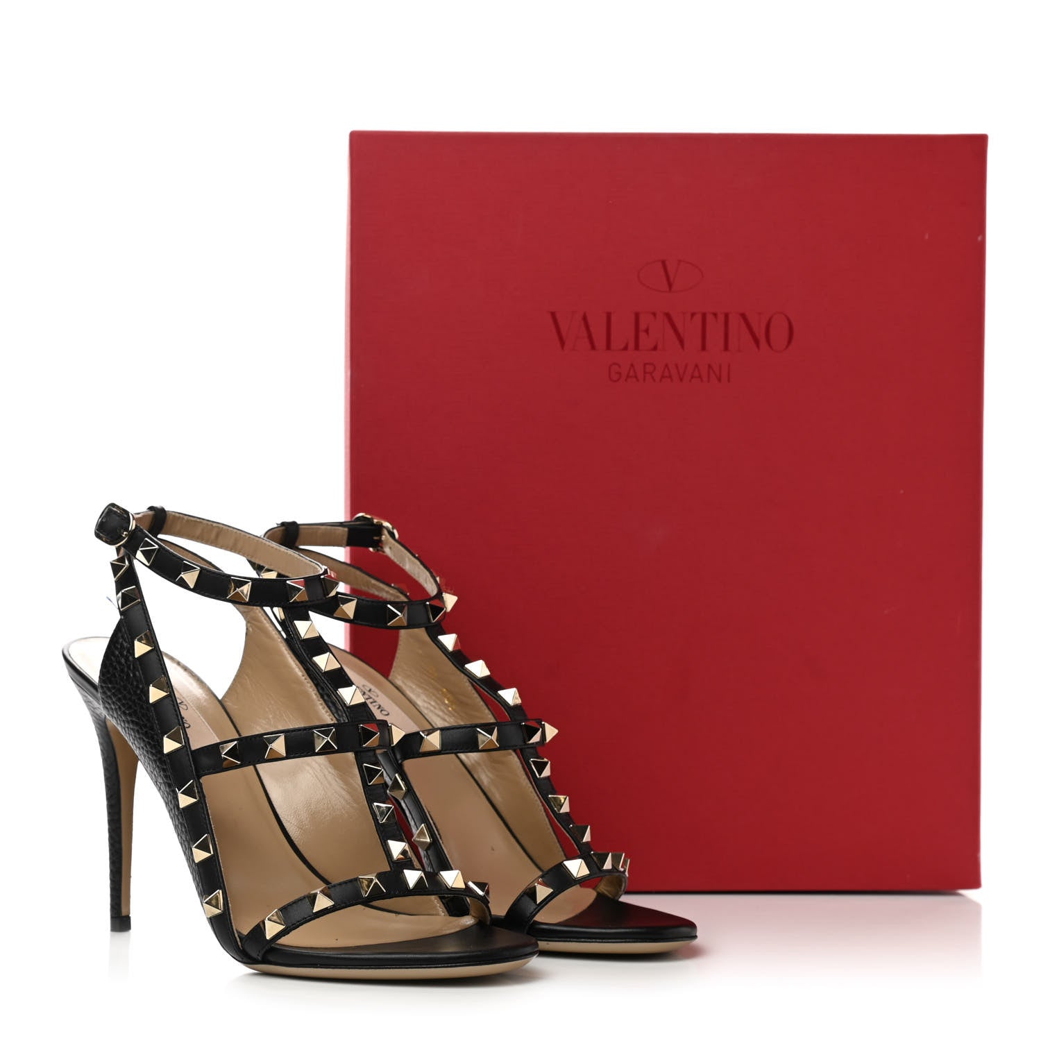 Valentino Garavani Pebbled Calfskin Rockstud Ankle Strap Open Toe 100mm Sandals 37 Black 13 of 13