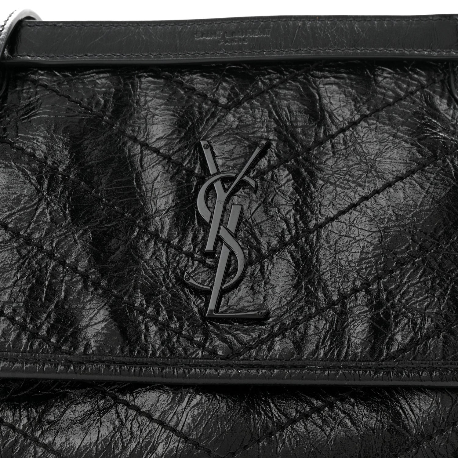 Saint Laurent Crinkled Calfskin Matelasse Monogram Baby Niki Chain Satchel Black 8 of 11