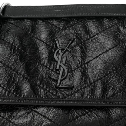 Saint Laurent Crinkled Calfskin Matelasse Monogram Baby Niki Chain Satchel Black 8 of 11