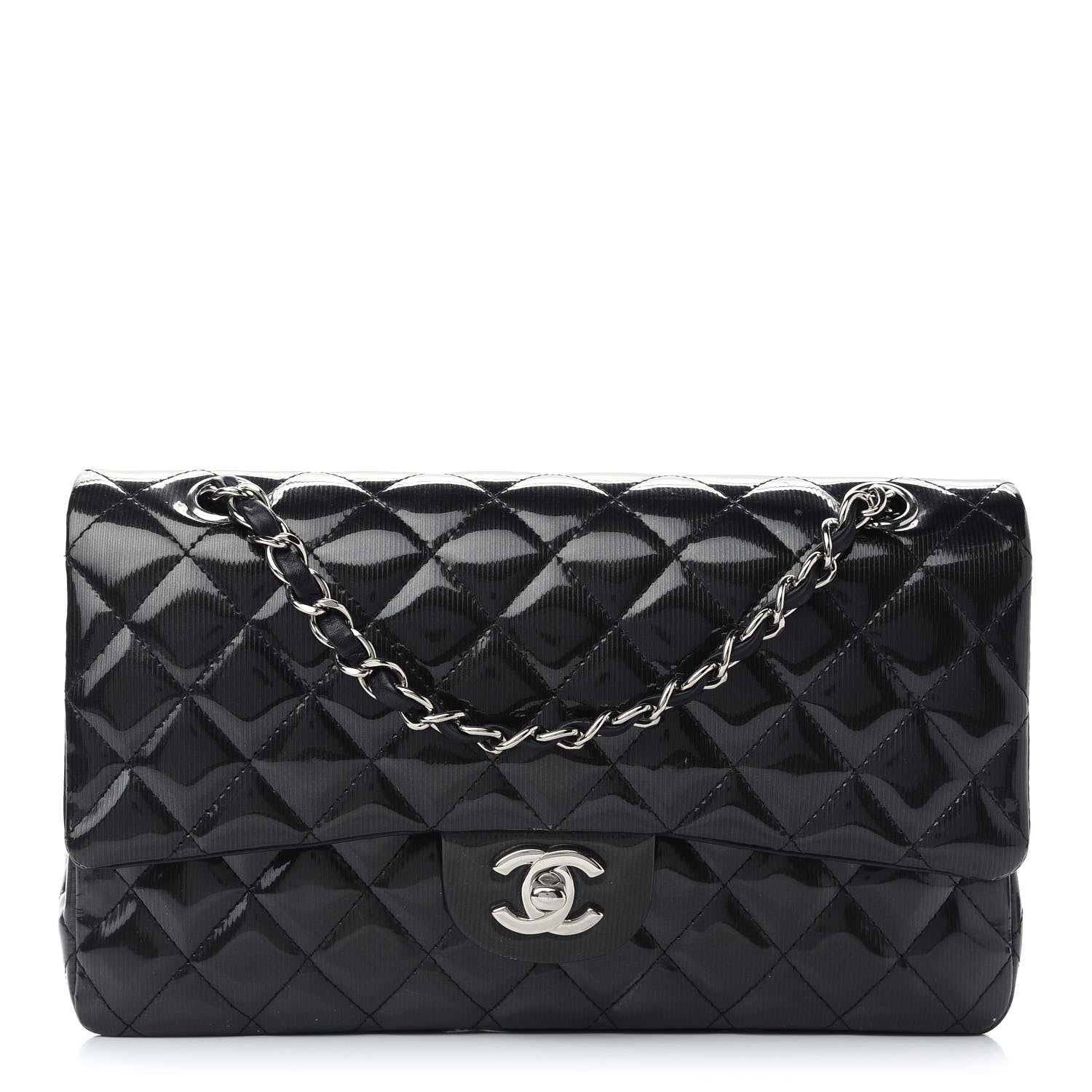 Chanel Striated Patent Quilted Medium Double Flap Black 1 of 10