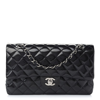 Chanel Striated Patent Quilted Medium Double Flap Black 1 of 10