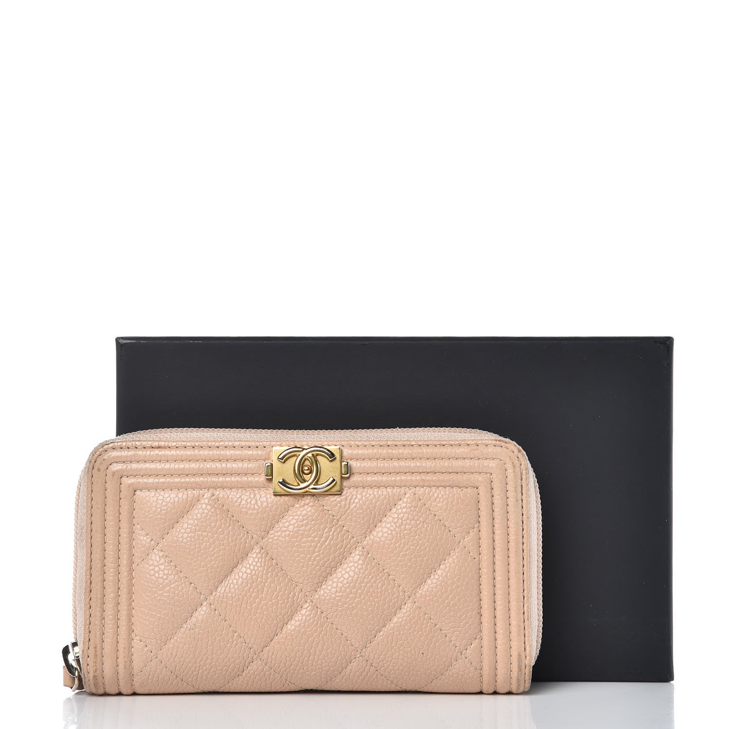 Chanel Caviar Quilted Small Boy Zip Around Wallet Beige 14 of 14