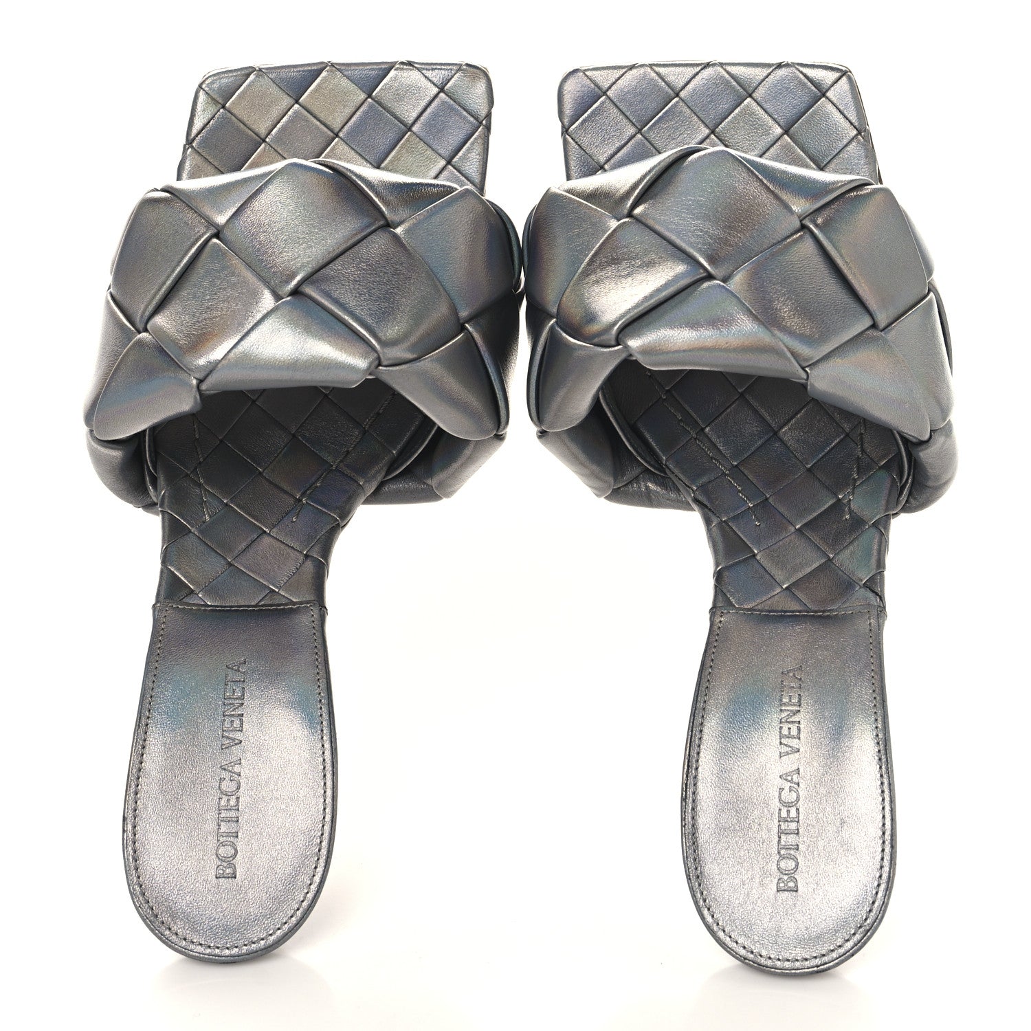 Bottega Veneta Laser Nappa Maxi Intrecciato Lido 90mm Mule Sandals 38.5 Oyster 2 of 8