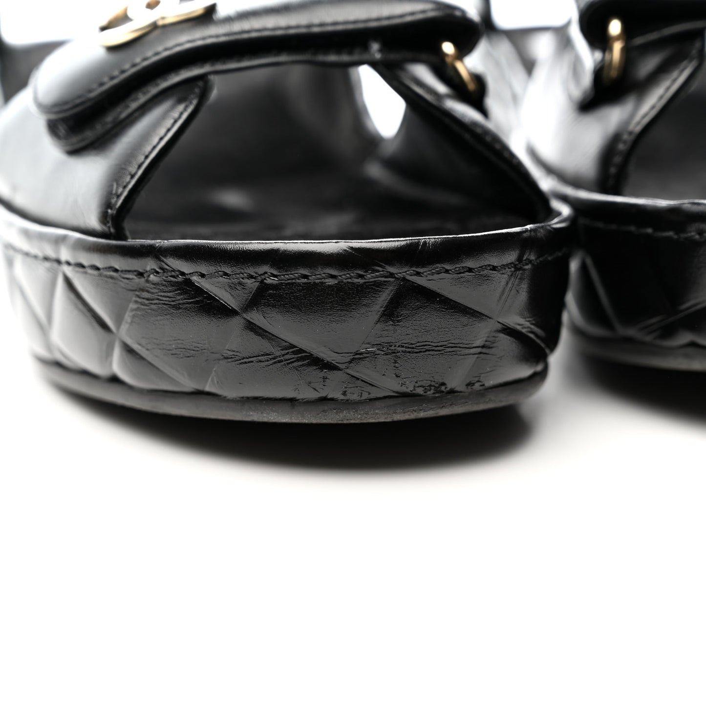 Shiny Calfskin Logo Platform Sandals 39 Black