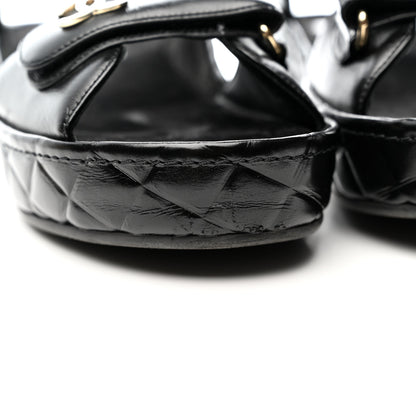 Chanel Shiny Calfskin Logo Platform Sandals 39 Black 10 of 12