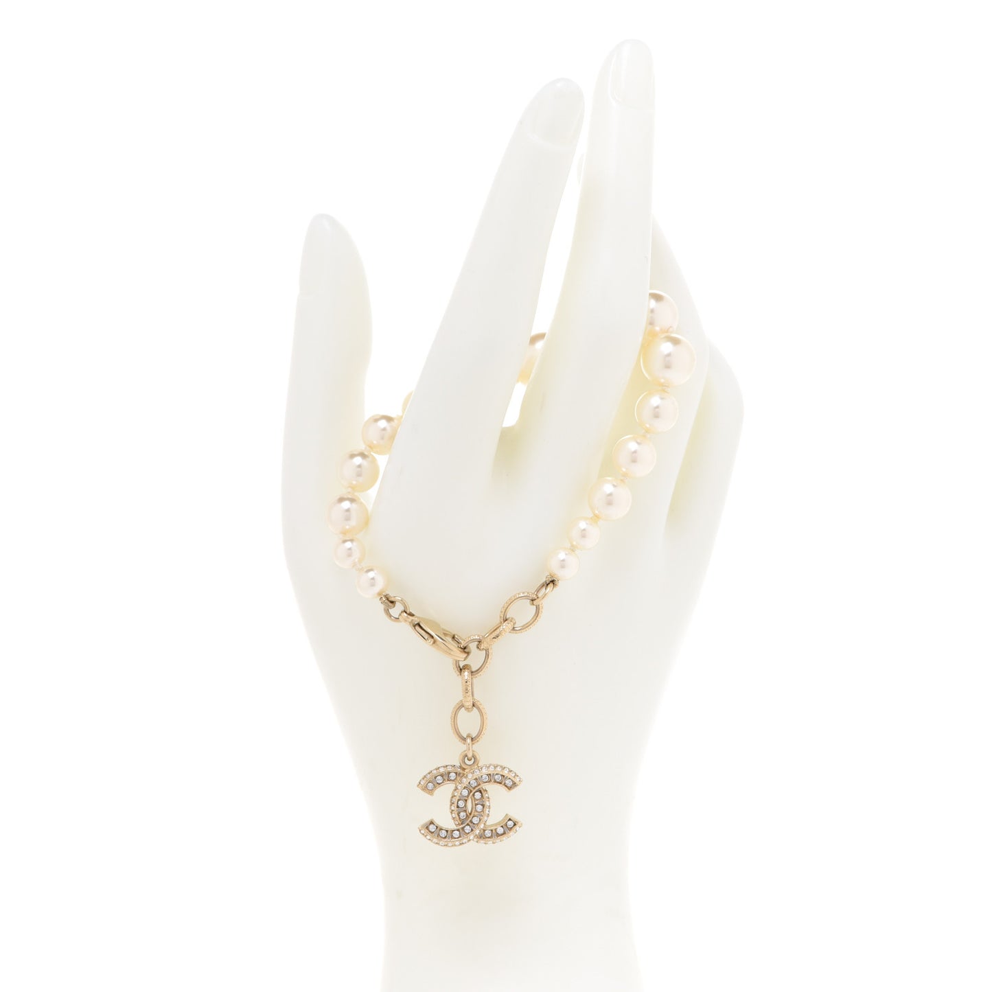 Graduated Pearl Crystal CC Bracelet Gold