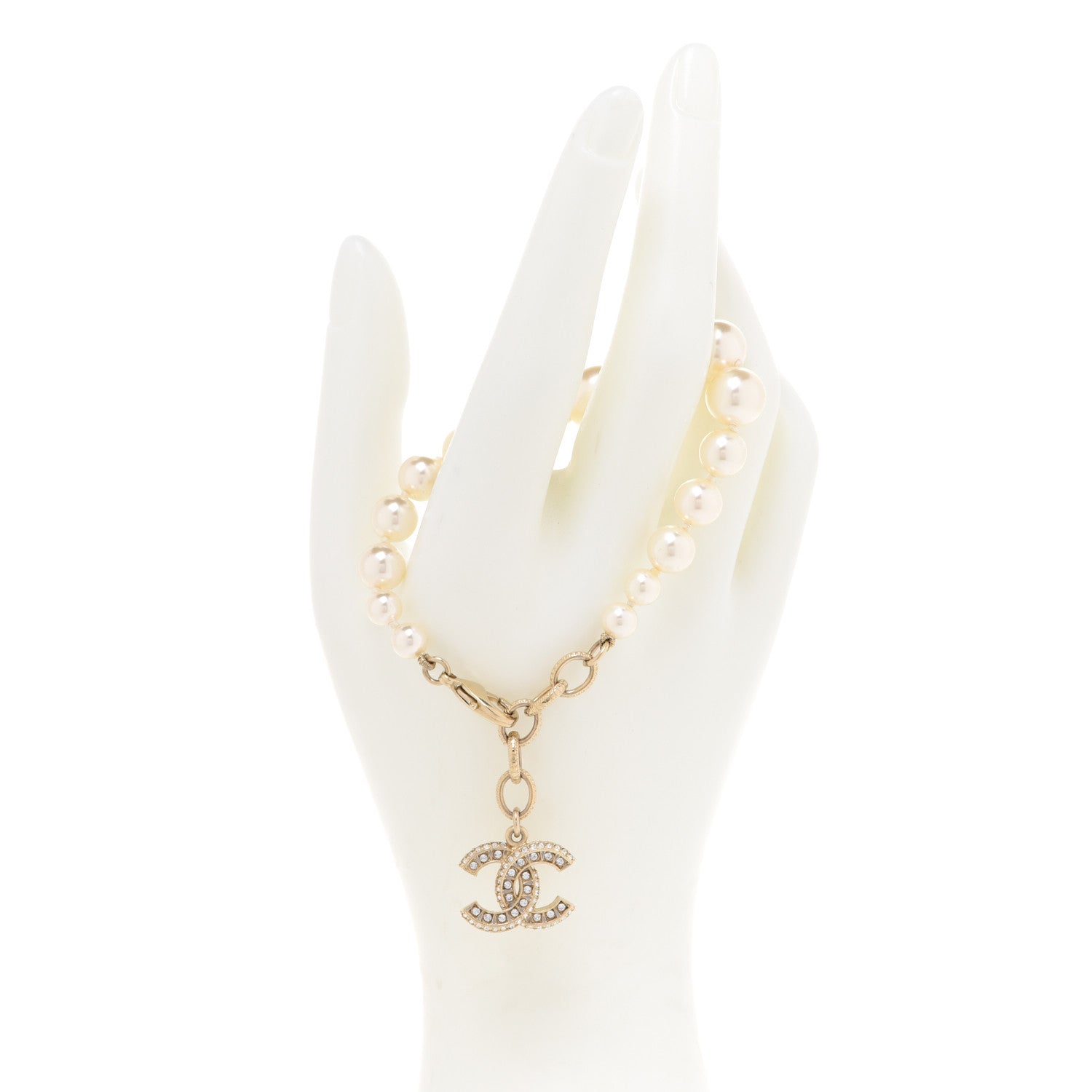 Chanel Graduated Pearl Crystal CC Bracelet Gold 2 of 6