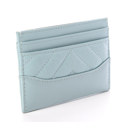 Chanel Aged Calfskin Chevron Quilted Gabrielle Card Holder Wallet Light Blue 2 of 7