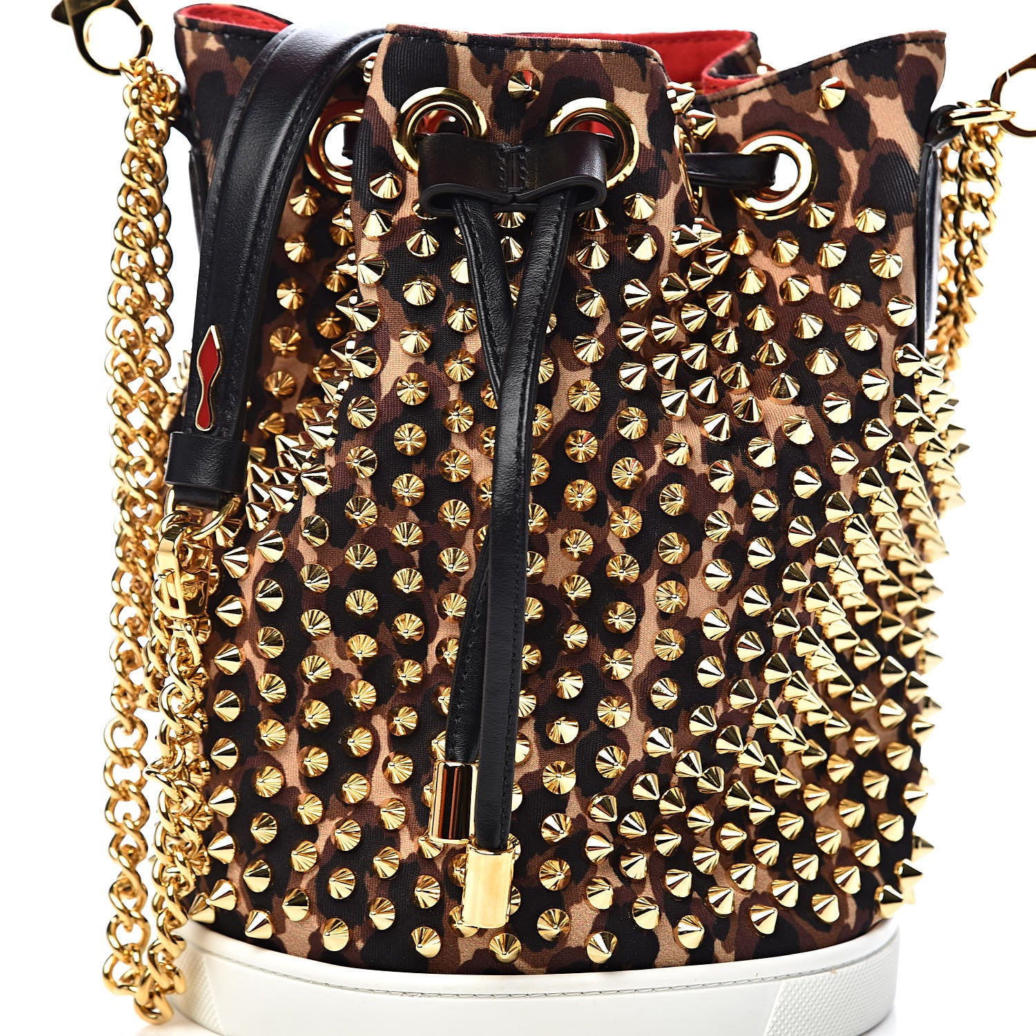 Christian Louboutin Neoprene Leopard Print Studded Marie Jane Loubirun Bucket Marron Black 10 of 10
