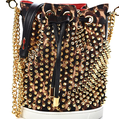 Christian Louboutin Neoprene Leopard Print Studded Marie Jane Loubirun Bucket Marron Black 10 of 10