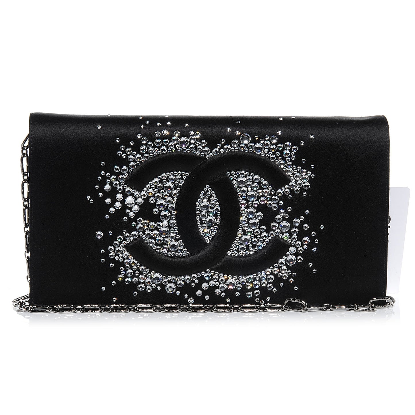 Satin Diamante Evening Clutch Bag Black