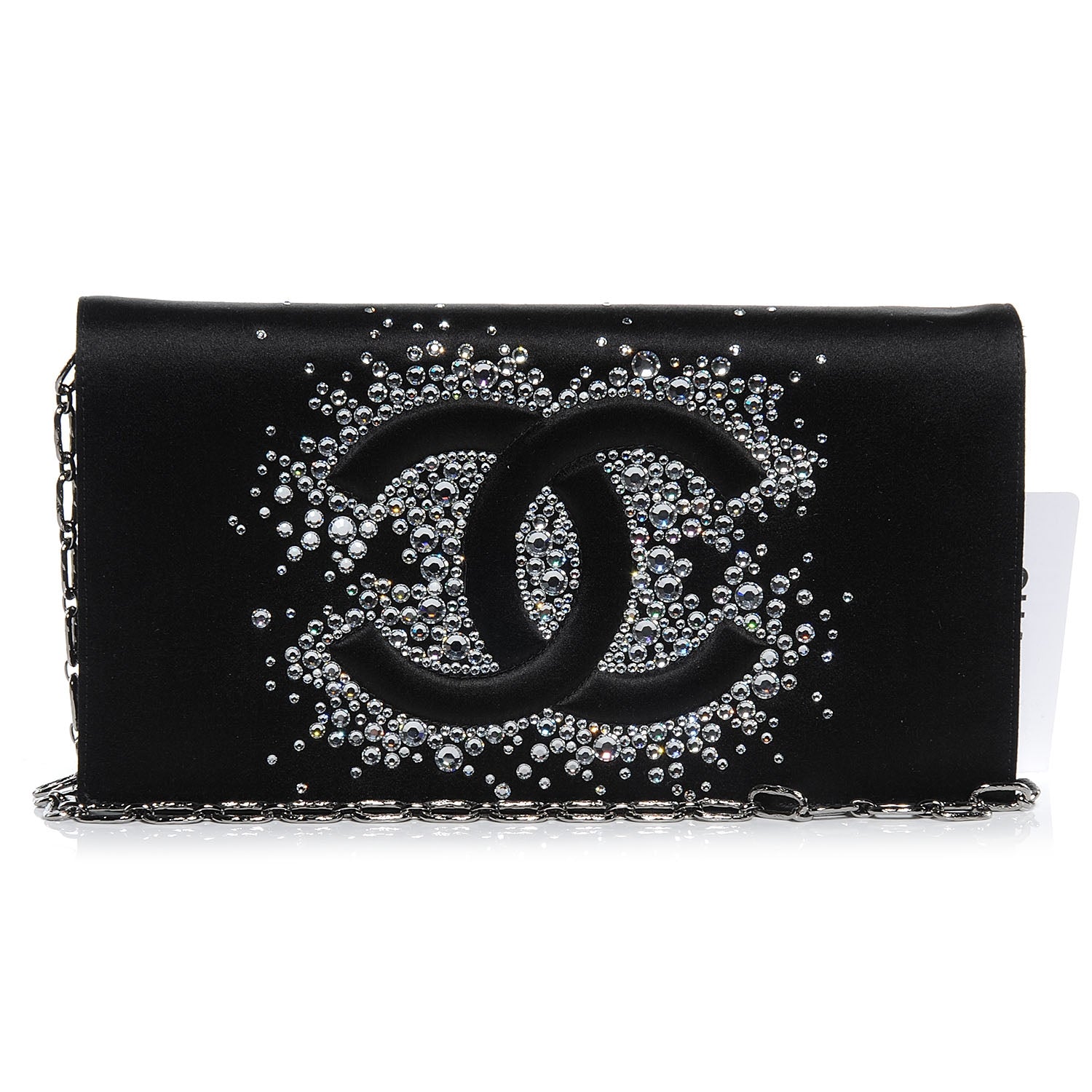 Chanel Satin Diamante Evening Clutch Bag Black 1 of 8
