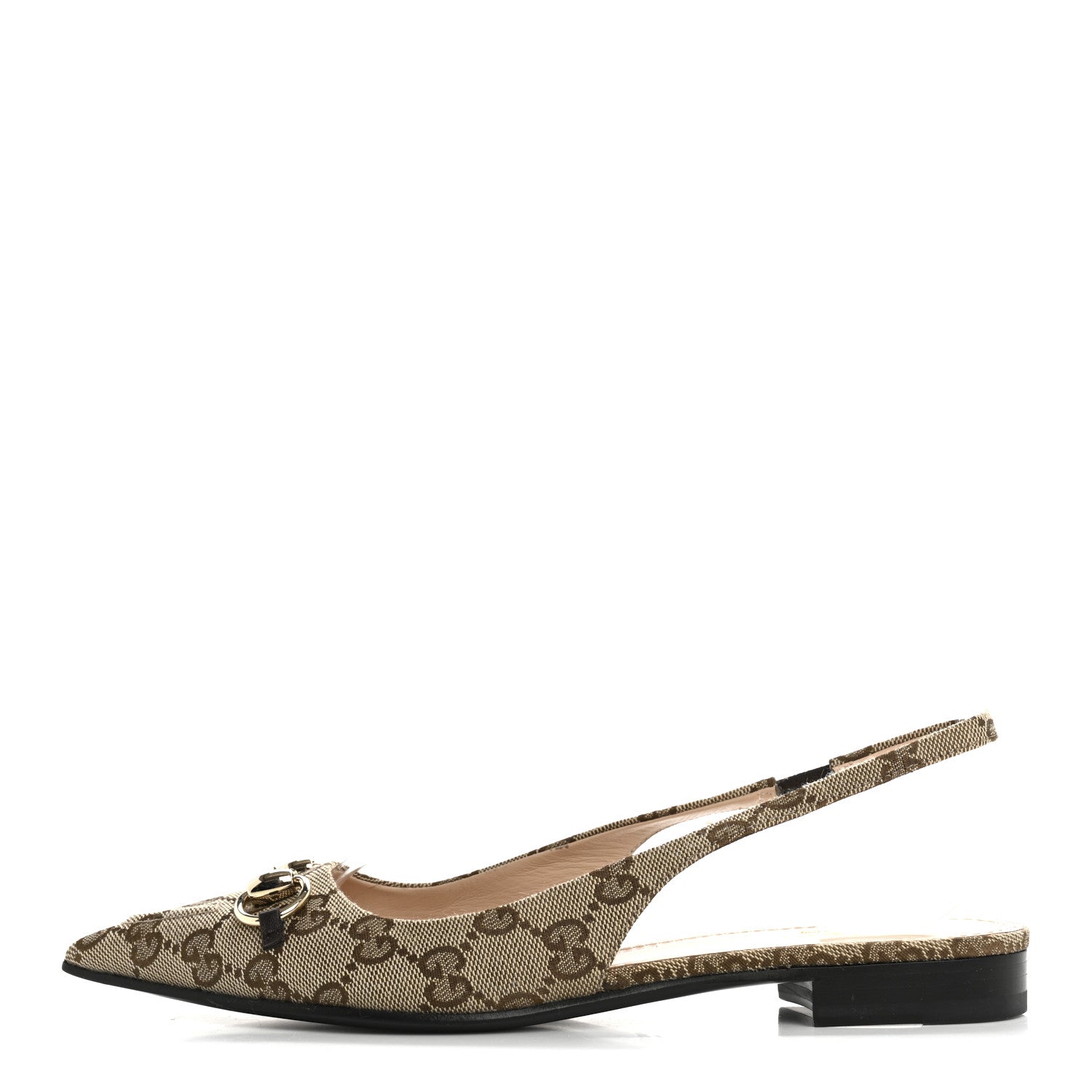 Gucci Monogram Horsebit Womens Slingback Ballet Flat 36.5 Beige Ebony Cocoa 1 of 14