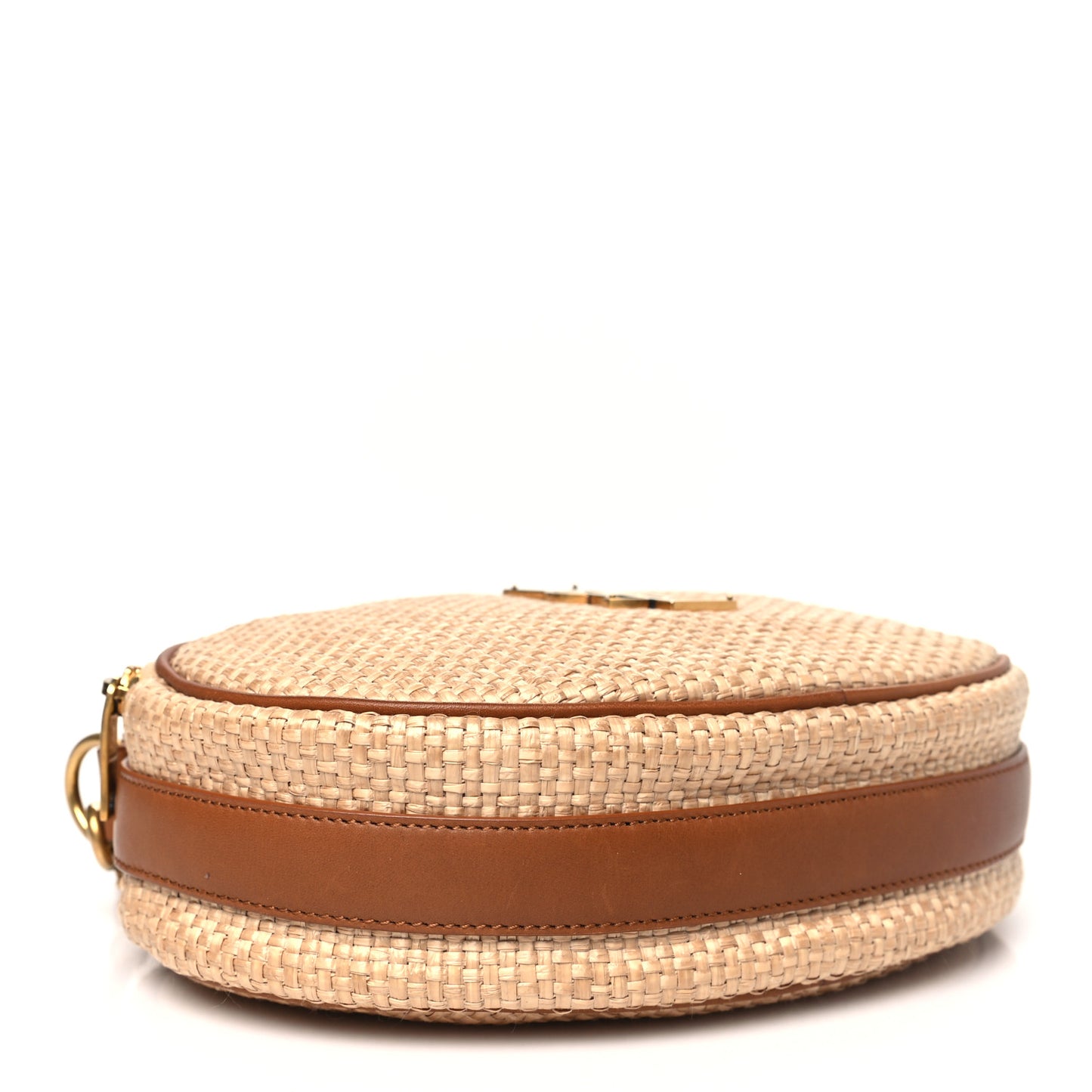 Raffia Calfskin Round Camera Bag Golden Ecru Brick