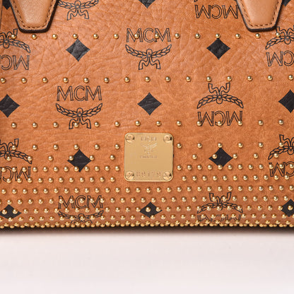 MCM Visetos Studded Boston Satchel Cognac 10 of 10