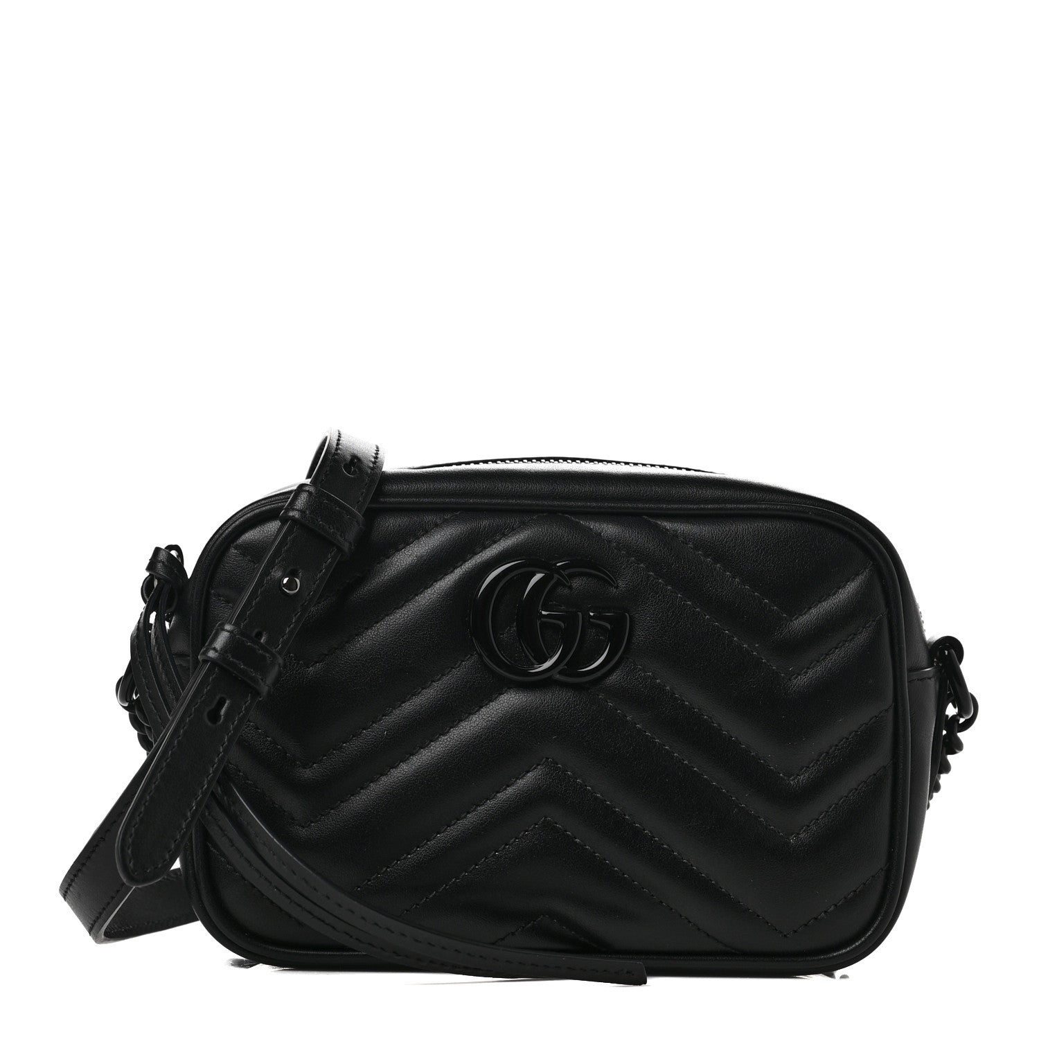 Gucci Calfskin Matelasse Monochrome Mini GG Marmont Chain Shoulder Bag Black 1 of 9