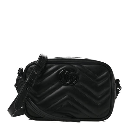 Gucci Calfskin Matelasse Monochrome Mini GG Marmont Chain Shoulder Bag Black 1 of 9