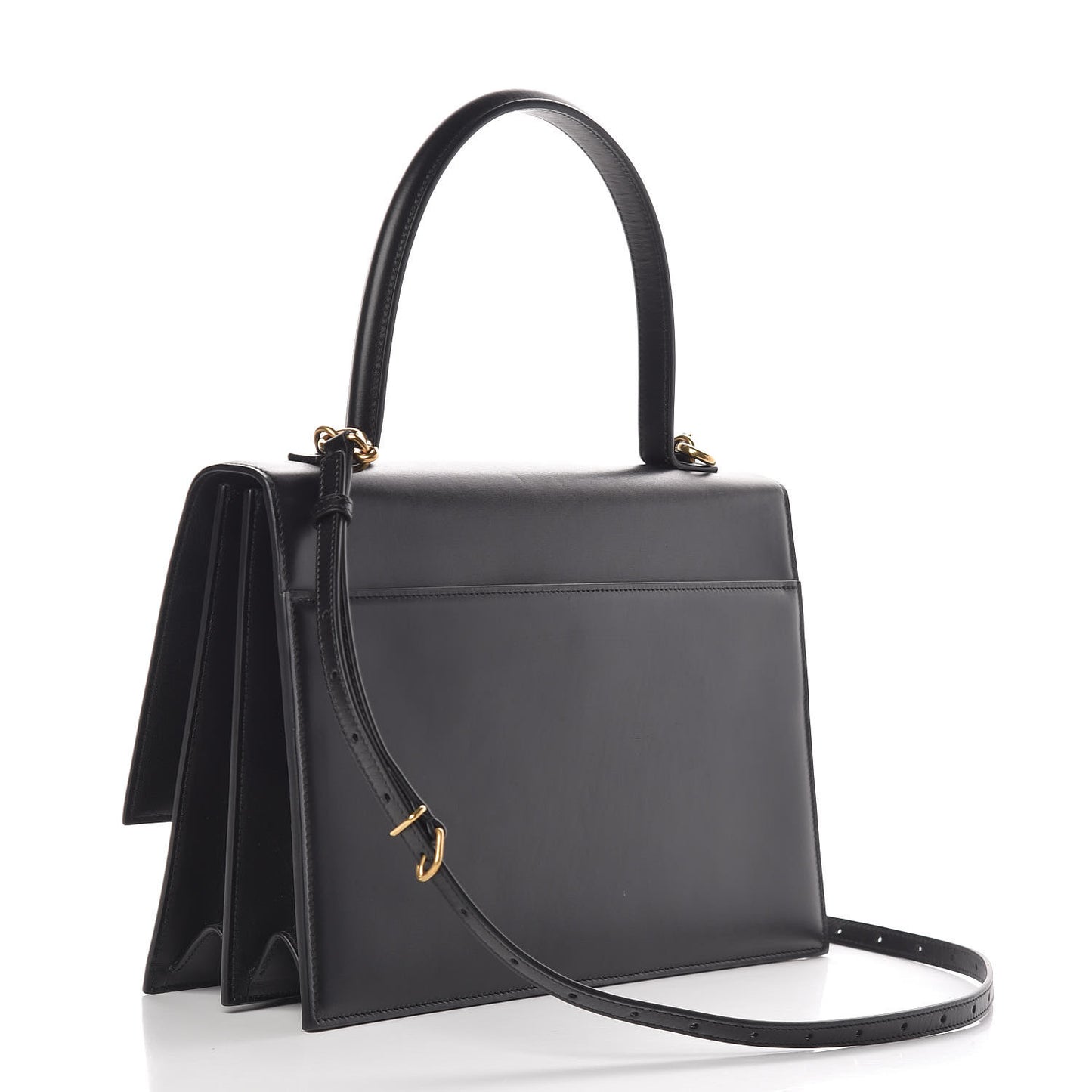 Box Calfskin Large Sharp Top Handle Bag Black