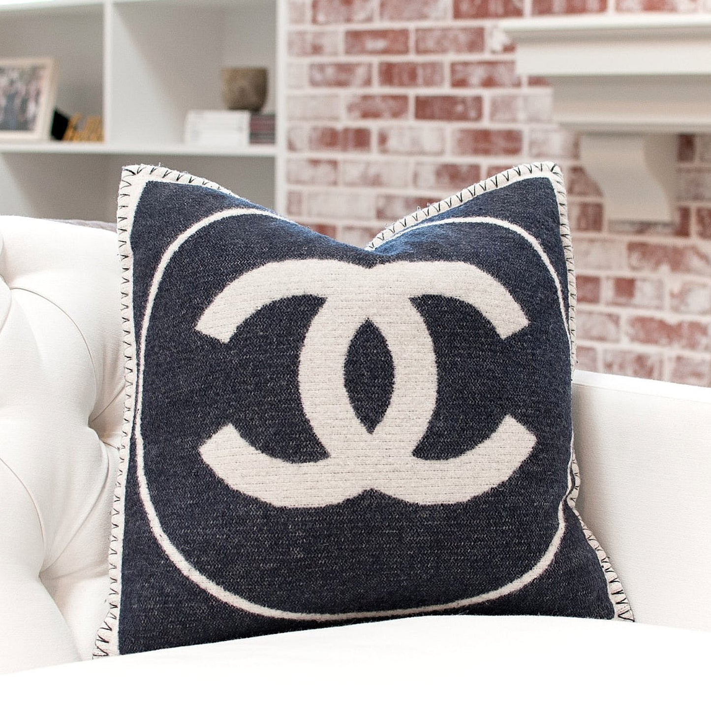 Merino Wool Cashmere CC Pillow Black Beige