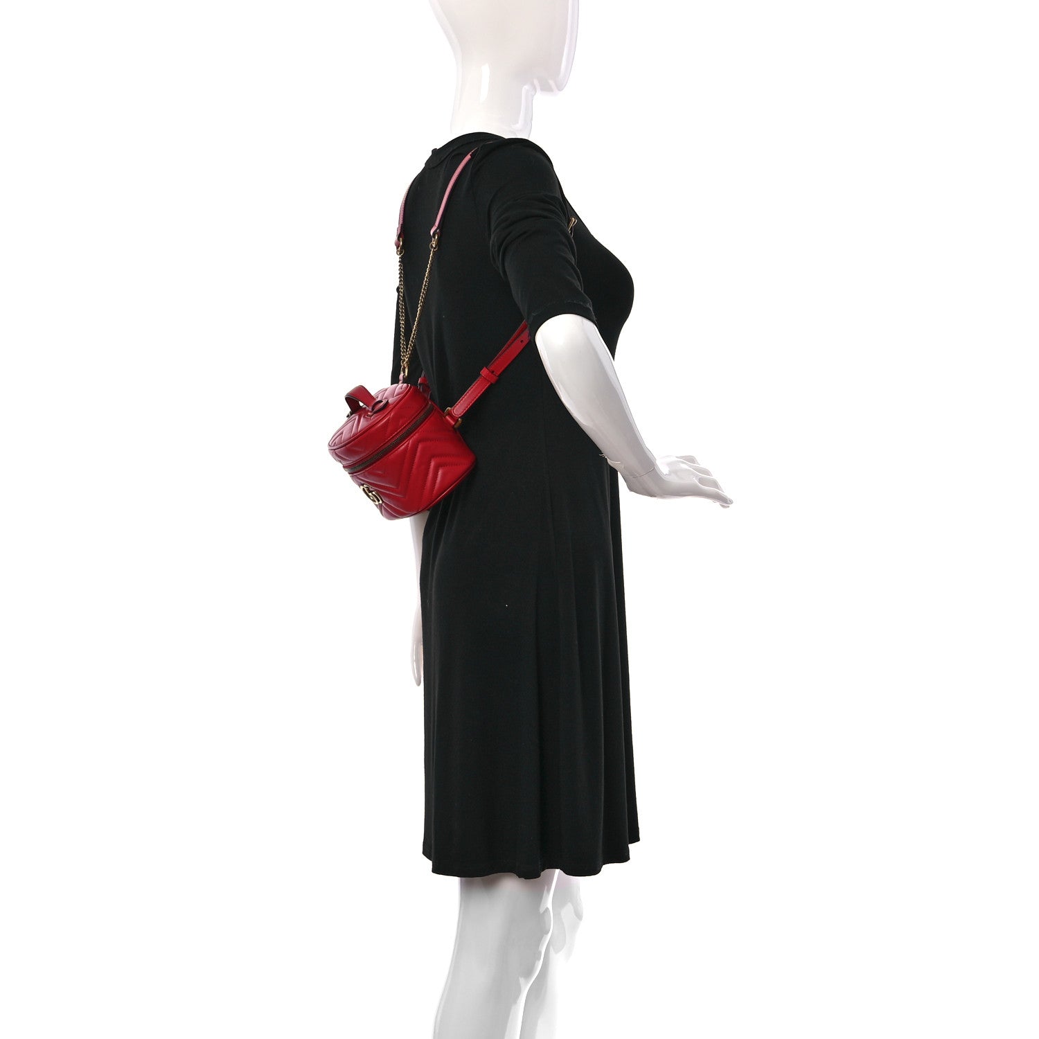 Gucci Calfskin Matelasse Mini GG Marmont Round Backpack Hibiscus Red 2 of 9