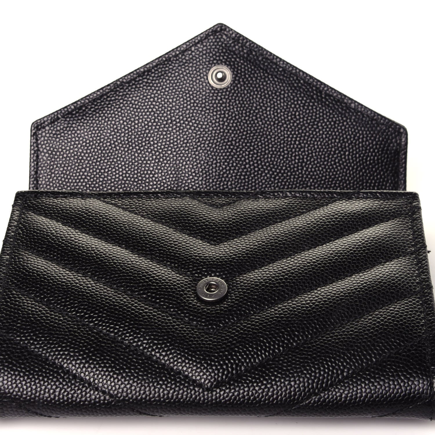 Saint Laurent Grain De Poudre Matelasse Chevron Small Monogram Envelope Wallet Black 10 of 10
