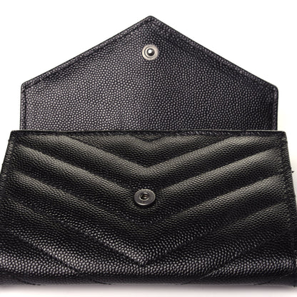 Saint Laurent Grain De Poudre Matelasse Chevron Small Monogram Envelope Wallet Black 10 of 10