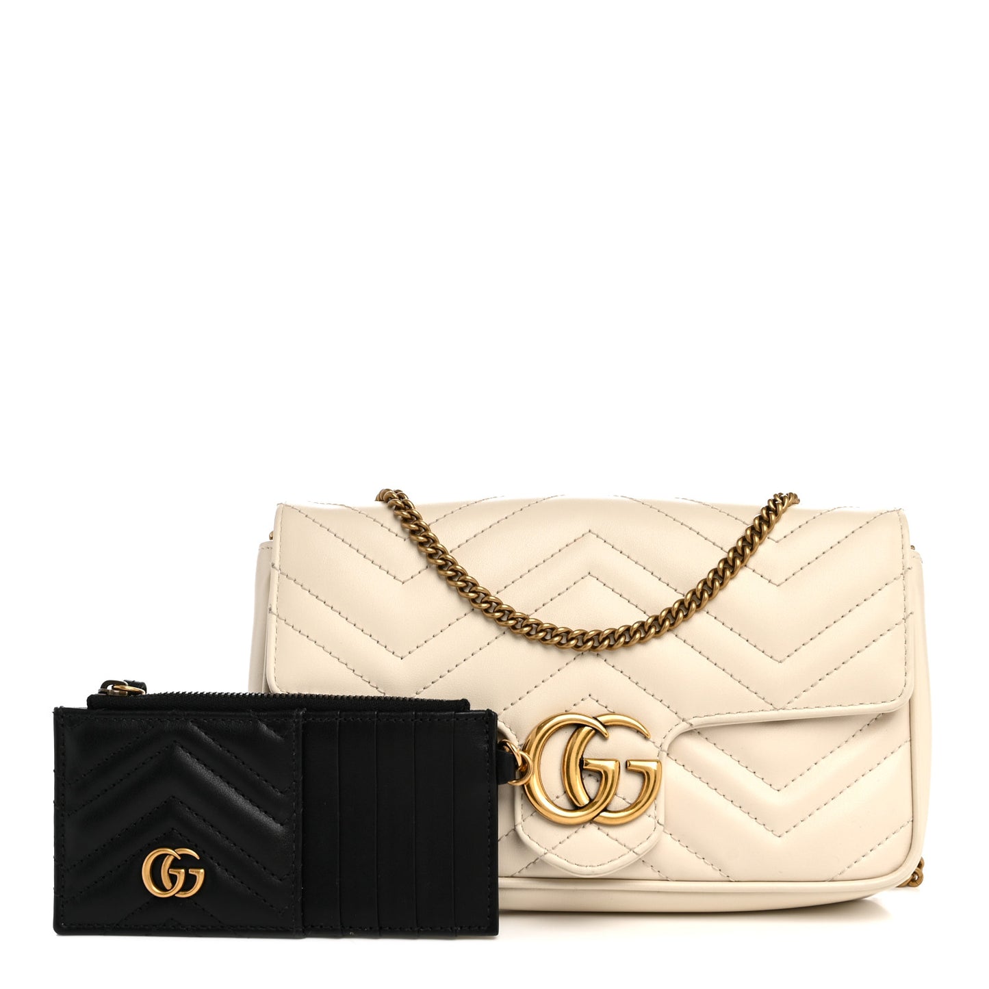 Calfskin Matelasse Mini GG Marmont Shoulder Bag With Card Holder White Black